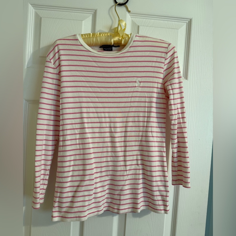 Ralph Lauren Sport Pink and Cream Striped Long sleeve , Size M